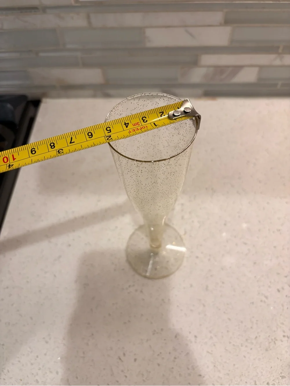 70 Gold Glitter Plastic Champagne Flutes | Reusable Party Toasting Glasses | 7”